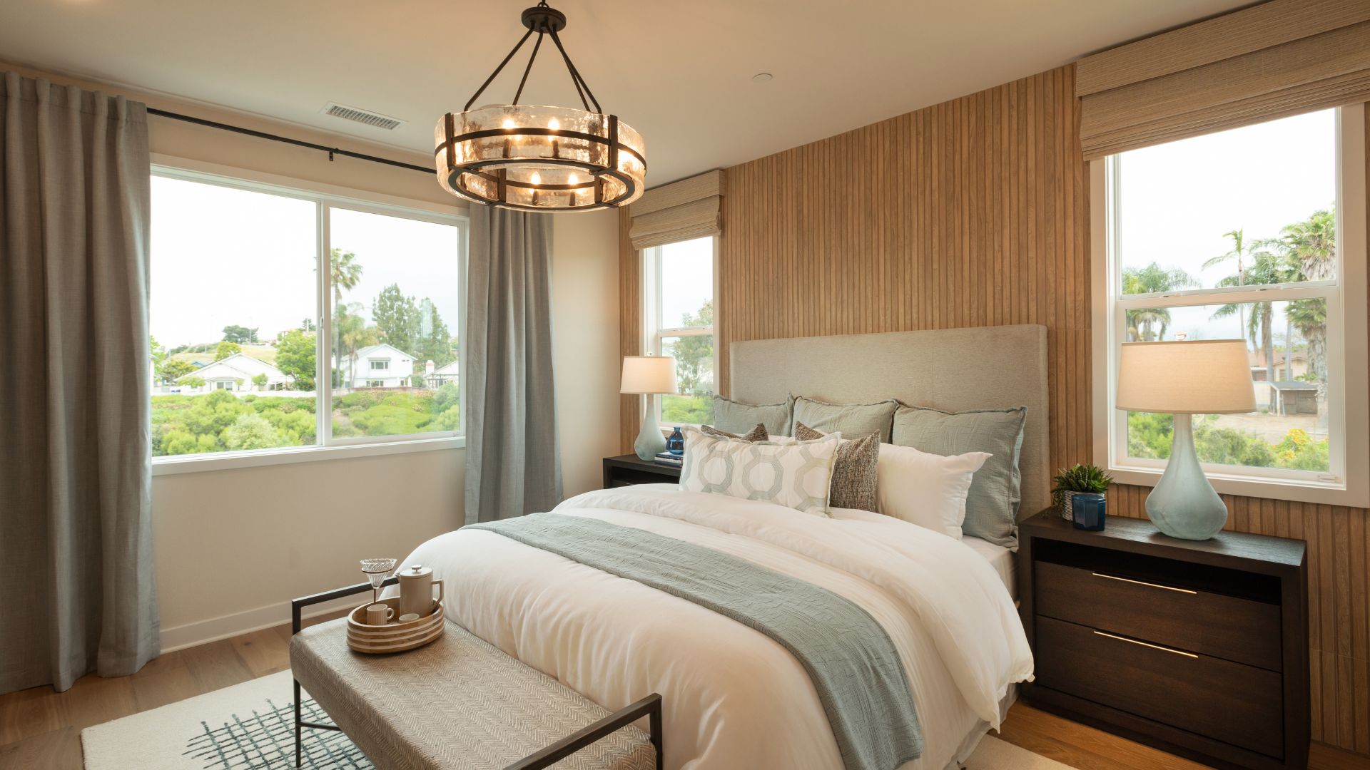 Image of the master bedroom in the Model Home at 26Tides